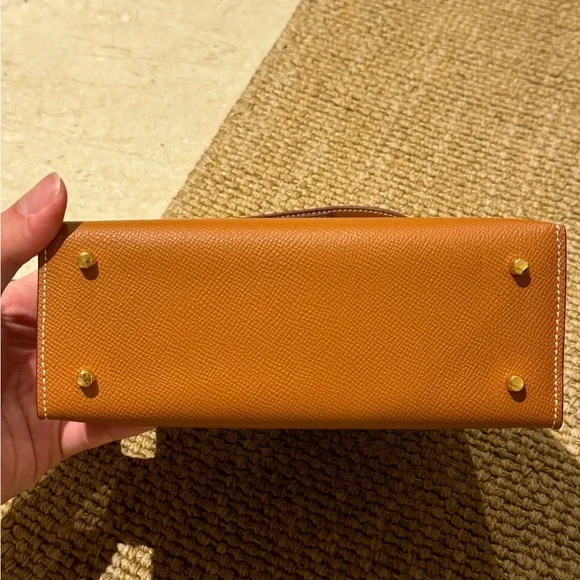 Caramel brown Leather Mini Kelly Style Handbag - Picture 5 of 9